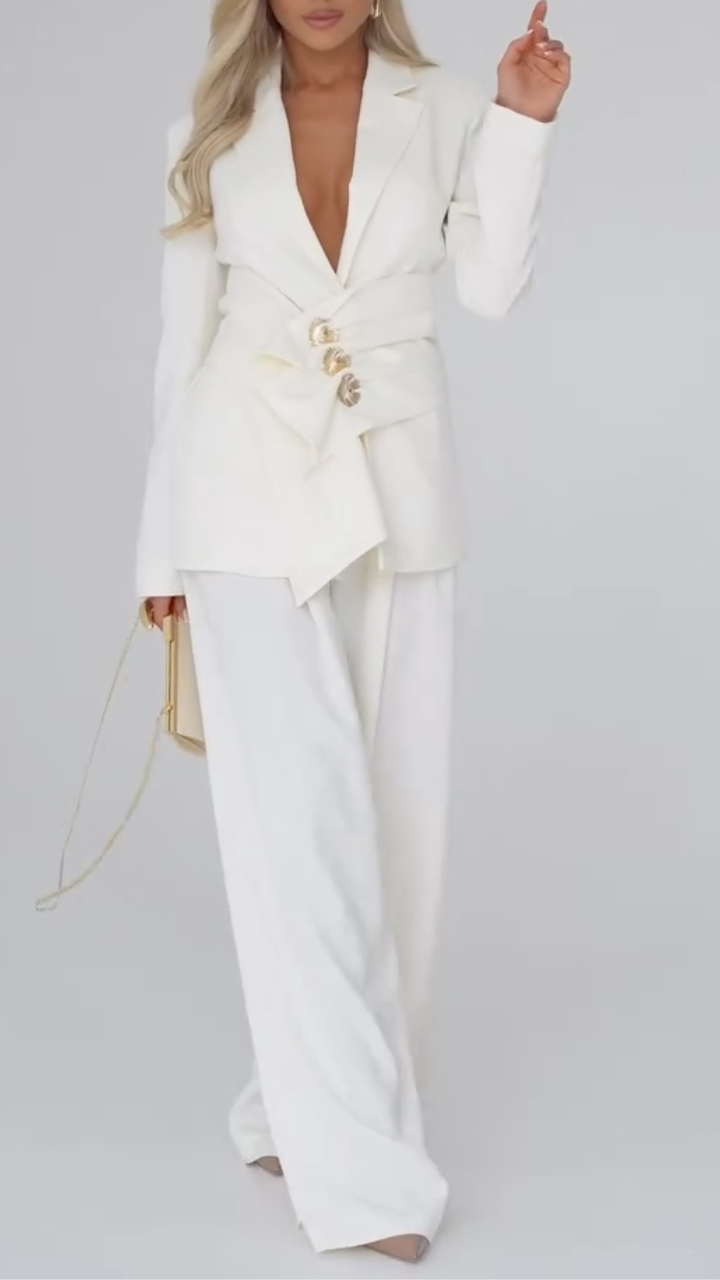 Women's Deep V-neck Fitted Wide-leg Suit