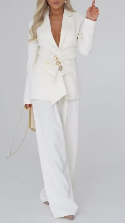 Women's Deep V-neck Fitted Wide-leg Suit