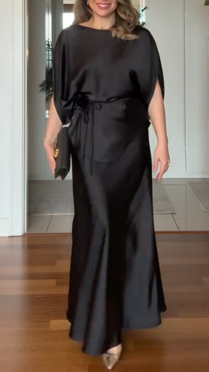 Women's Round Neck Satin Waist-Cinching Elegant Suit