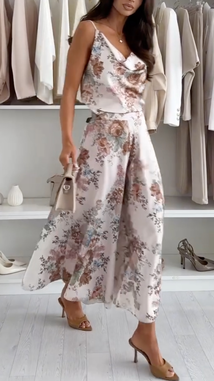 Women's Printed Tank Top And Wide-Leg Pants Set