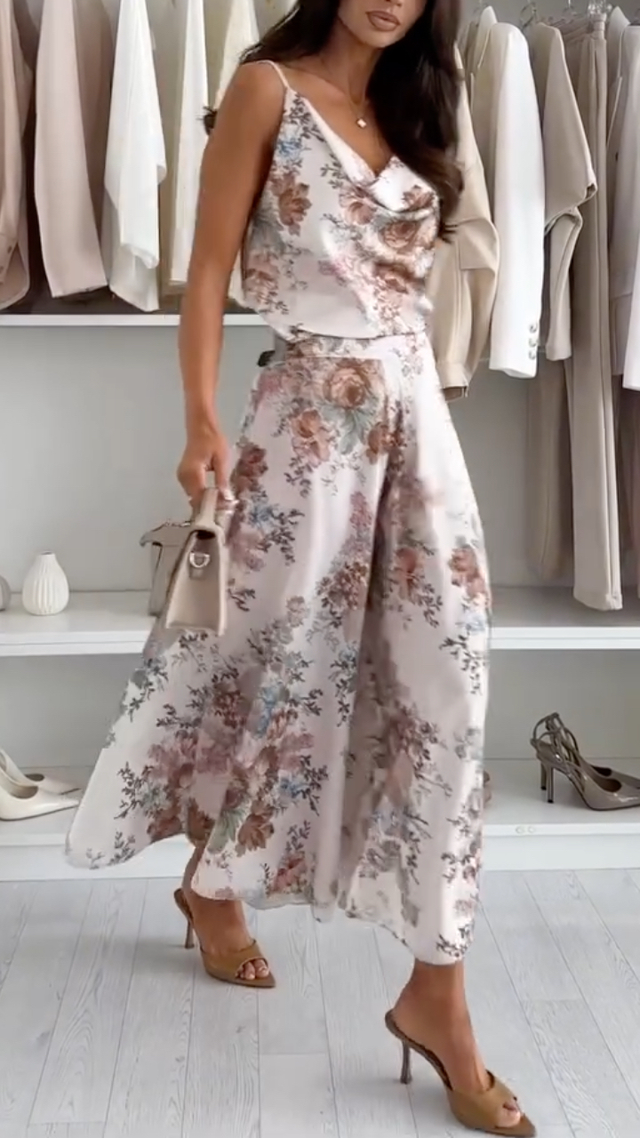 Women's Printed Tank Top And Wide-Leg Pants Set