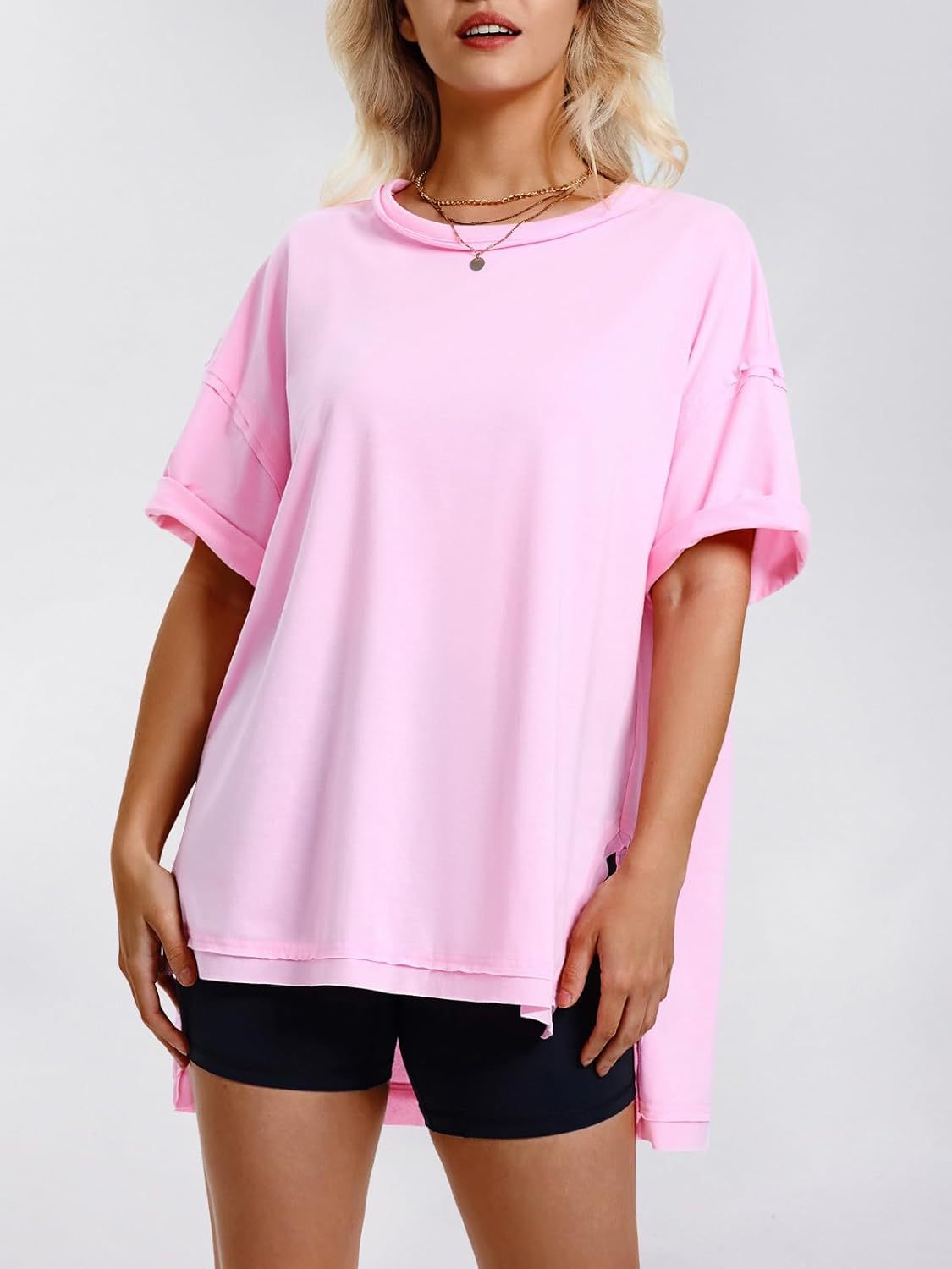 Womens Summer Oversized T Shirts 2025 Casual Short Sleeve Loose Maternity Tops Crewneck Tunic Plus Gym Workout Top