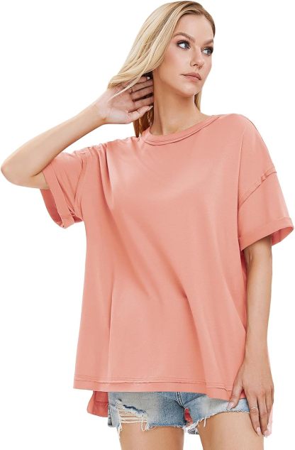 Womens Summer Oversized T Shirts 2025 Casual Short Sleeve Loose Maternity Tops Crewneck Tunic Plus Gym Workout Top