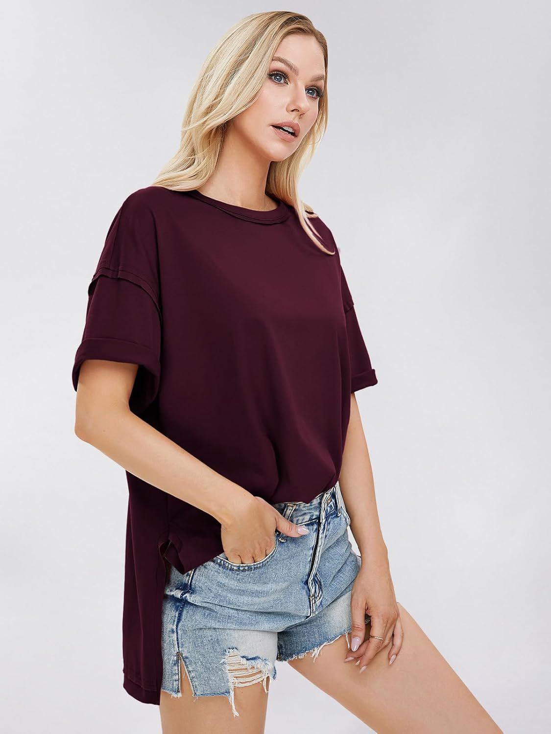 Womens Summer Oversized T Shirts 2025 Casual Short Sleeve Loose Maternity Tops Crewneck Tunic Plus Gym Workout Top