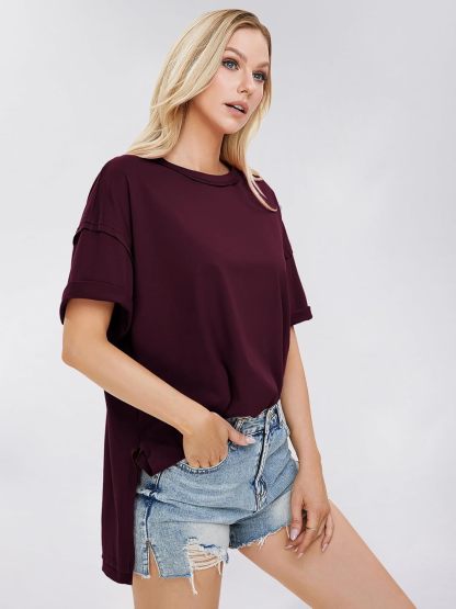 Womens Summer Oversized T Shirts 2025 Casual Short Sleeve Loose Maternity Tops Crewneck Tunic Plus Gym Workout Top