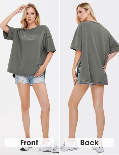 Womens Summer Oversized T Shirts 2025 Casual Short Sleeve Loose Maternity Tops Crewneck Tunic Plus Gym Workout Top