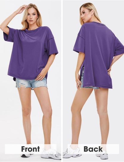 Womens Summer Oversized T Shirts 2025 Casual Short Sleeve Loose Maternity Tops Crewneck Tunic Plus Gym Workout Top