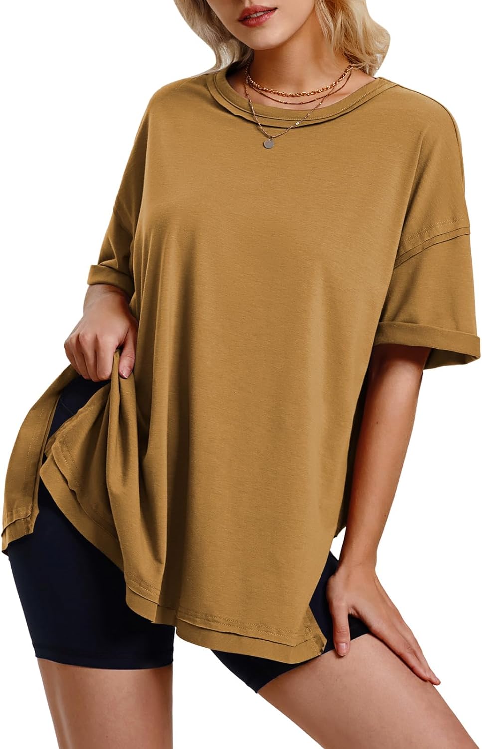 Womens Summer Oversized T Shirts 2025 Casual Short Sleeve Loose Maternity Tops Crewneck Tunic Plus Gym Workout Top