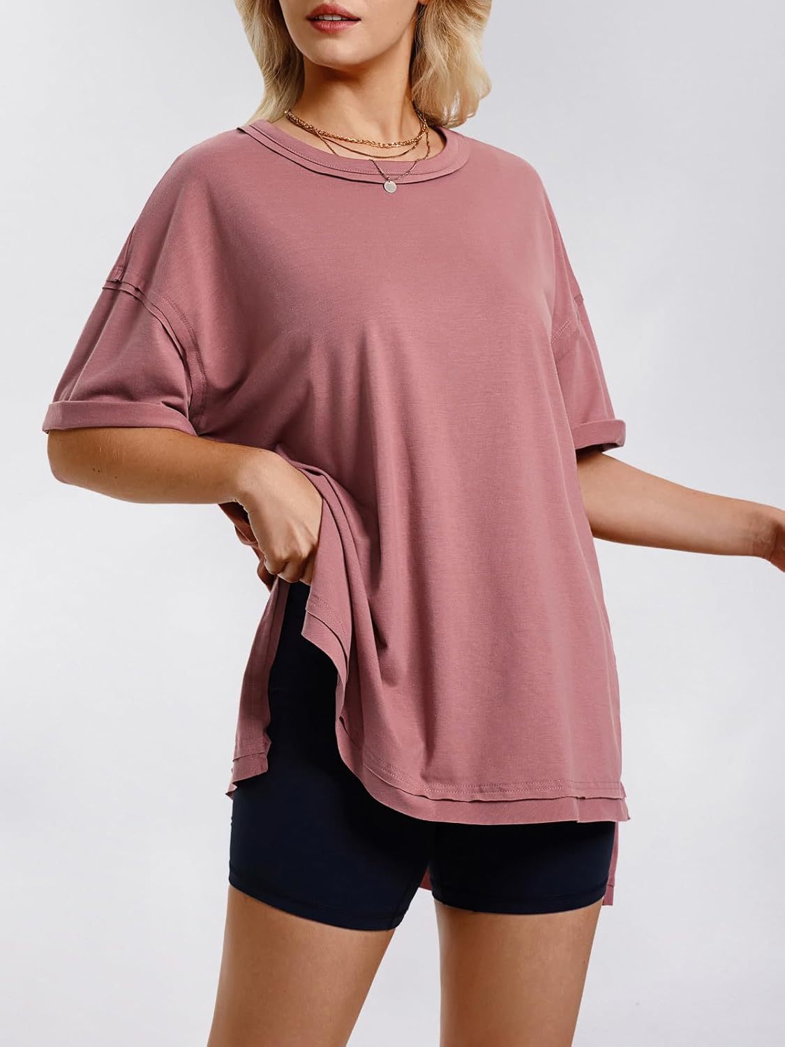 Womens Summer Oversized T Shirts 2025 Casual Short Sleeve Loose Maternity Tops Crewneck Tunic Plus Gym Workout Top