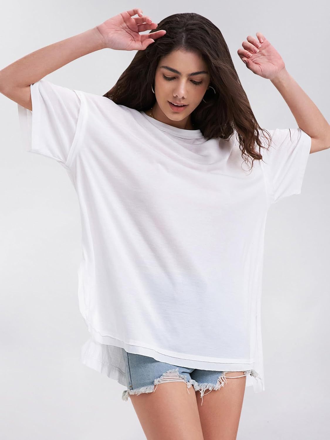 Womens Summer Oversized T Shirts 2025 Casual Short Sleeve Loose Maternity Tops Crewneck Tunic Plus Gym Workout Top