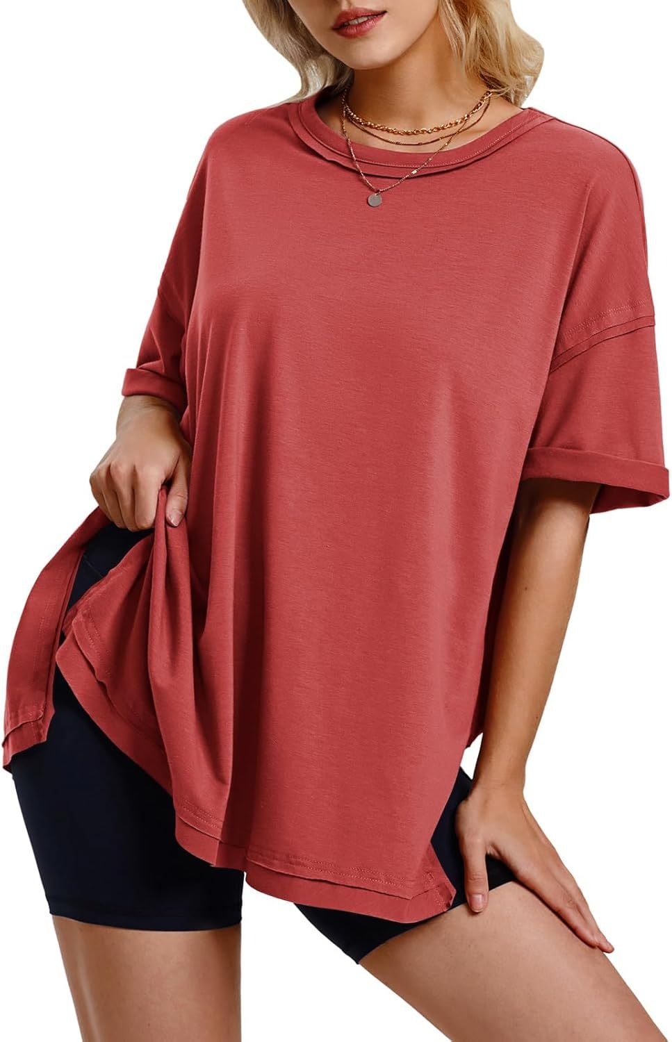 Womens Summer Oversized T Shirts 2025 Casual Short Sleeve Loose Maternity Tops Crewneck Tunic Plus Gym Workout Top