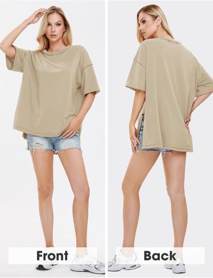Womens Summer Oversized T Shirts 2025 Casual Short Sleeve Loose Maternity Tops Crewneck Tunic Plus Gym Workout Top