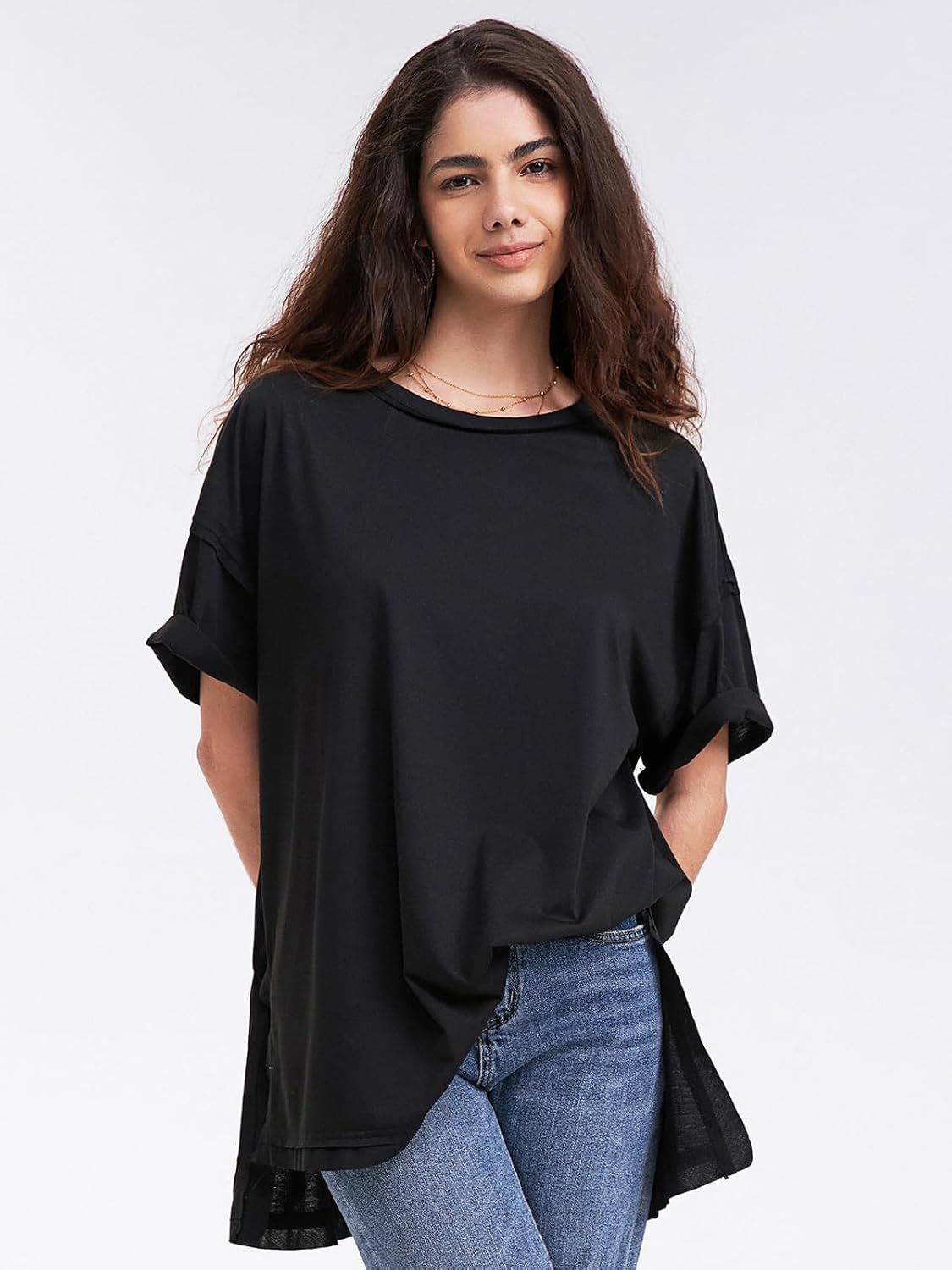 Womens Summer Oversized T Shirts 2025 Casual Short Sleeve Loose Maternity Tops Crewneck Tunic Plus Gym Workout Top
