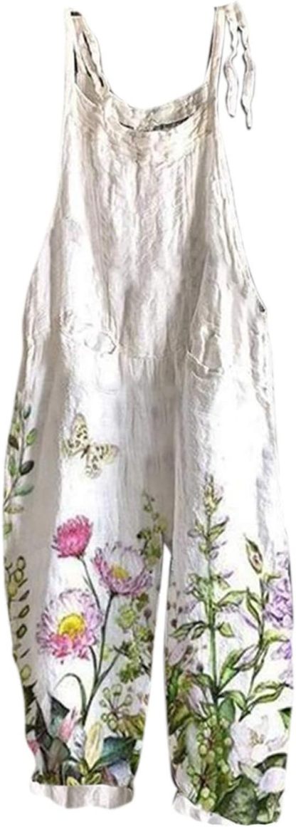 Women's Baggy Loose Leg Dungarees Women's Casual Loose Fit Overalls Print Overalls with Shoulder Knot