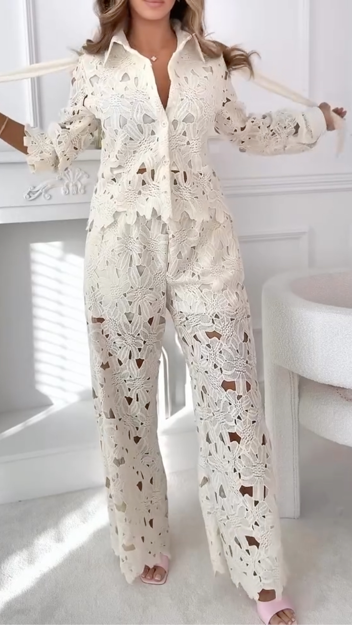 Women's Lapel Hollow-Out Textured Suit