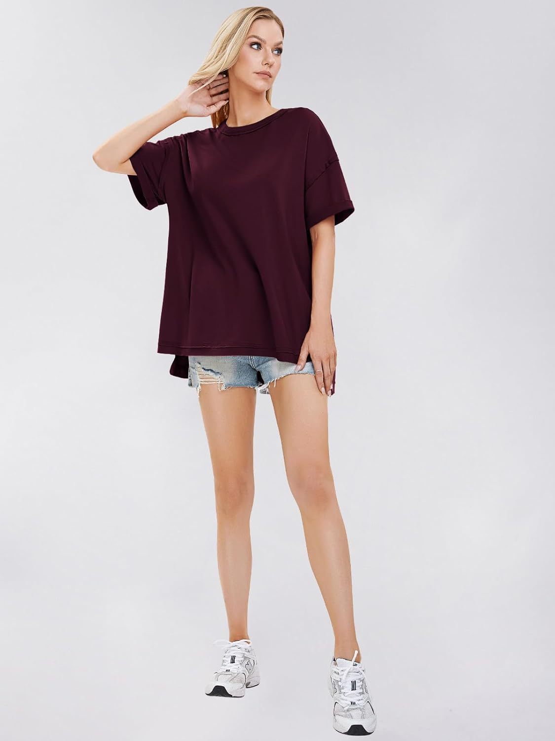 Womens Summer Oversized T Shirts 2025 Casual Short Sleeve Loose Maternity Tops Crewneck Tunic Plus Gym Workout Top