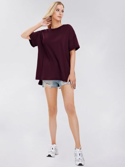 Womens Summer Oversized T Shirts 2025 Casual Short Sleeve Loose Maternity Tops Crewneck Tunic Plus Gym Workout Top