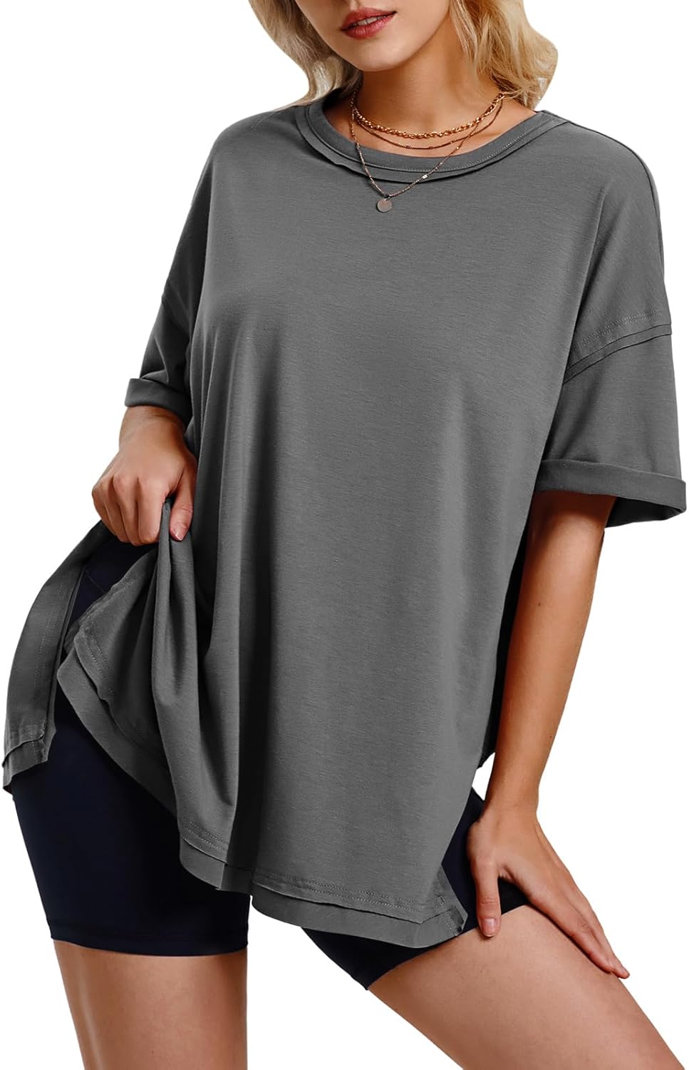 Womens Summer Oversized T Shirts 2025 Casual Short Sleeve Loose Maternity Tops Crewneck Tunic Plus Gym Workout Top