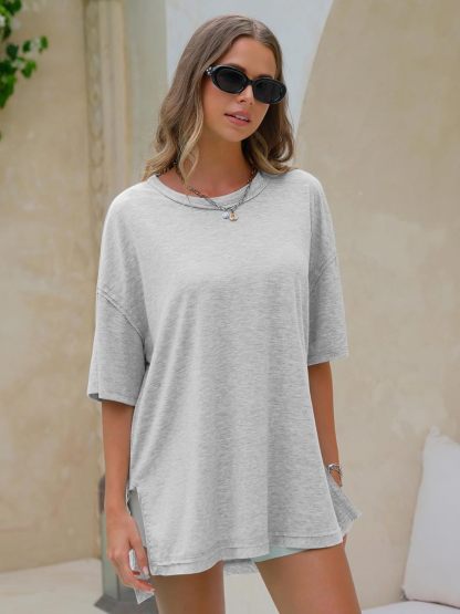 Womens Summer Oversized T Shirts 2025 Casual Short Sleeve Loose Maternity Tops Crewneck Tunic Plus Gym Workout Top