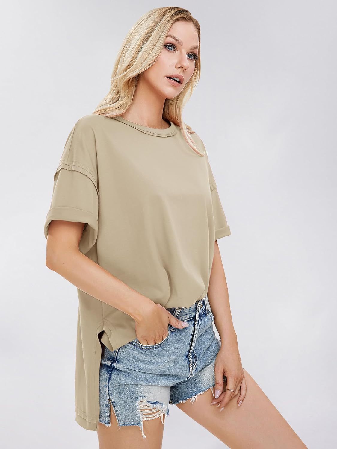 Womens Summer Oversized T Shirts 2025 Casual Short Sleeve Loose Maternity Tops Crewneck Tunic Plus Gym Workout Top