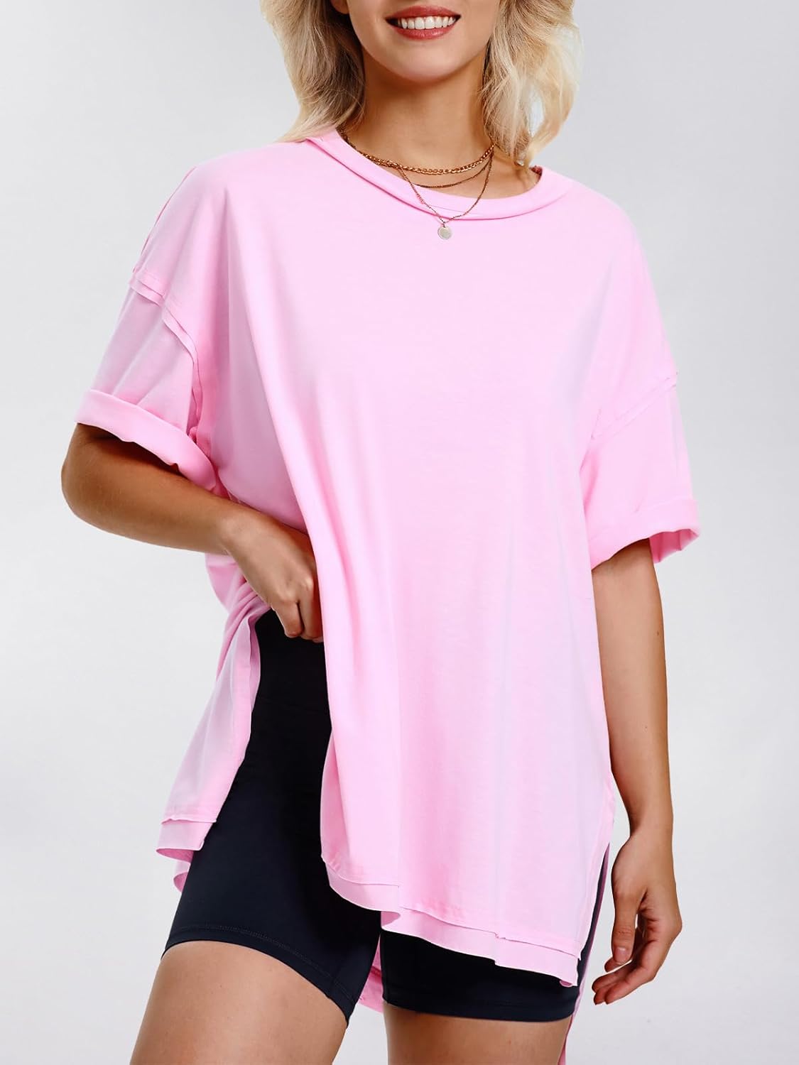 Womens Summer Oversized T Shirts 2025 Casual Short Sleeve Loose Maternity Tops Crewneck Tunic Plus Gym Workout Top
