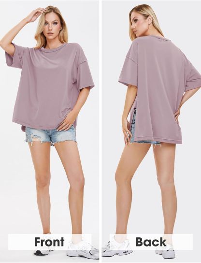 Womens Summer Oversized T Shirts 2025 Casual Short Sleeve Loose Maternity Tops Crewneck Tunic Plus Gym Workout Top