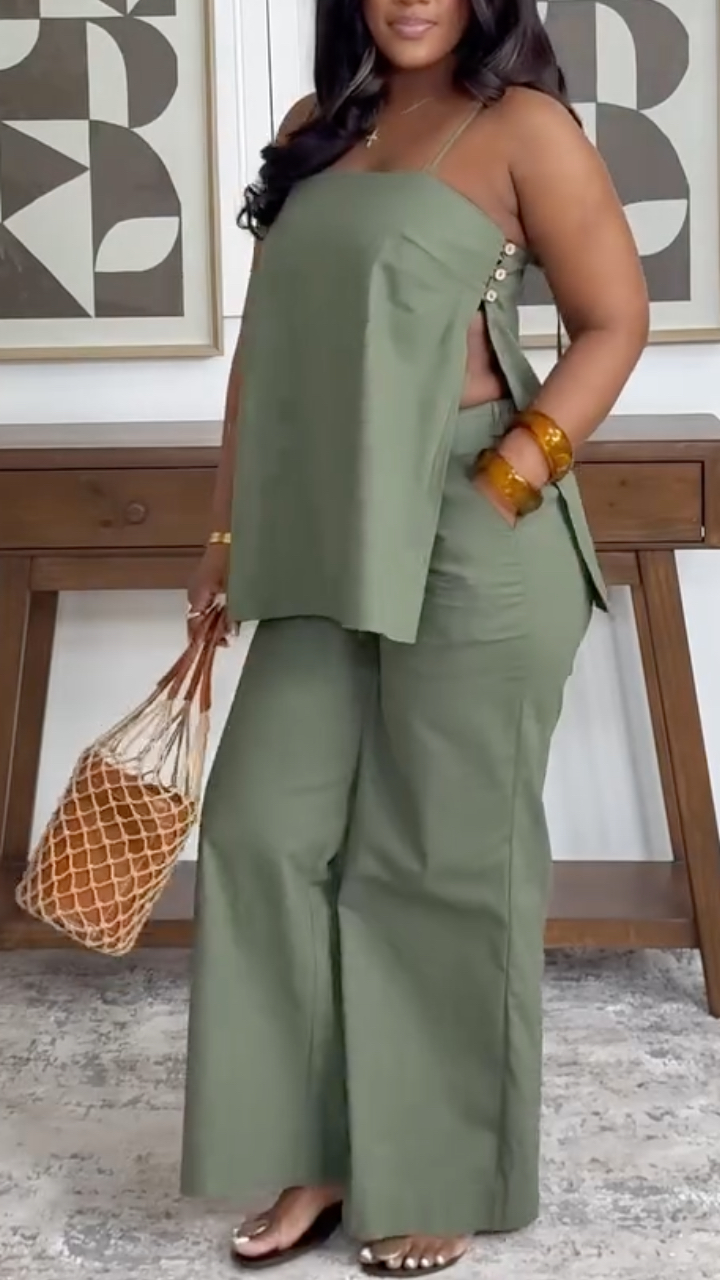 Women's Basic Suspender Wide-Leg Pants Suit