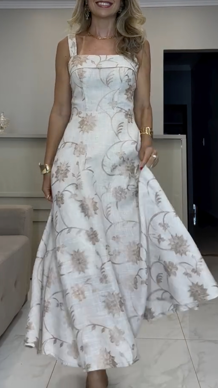 Women's Retro Jacquard Square Neck Dress