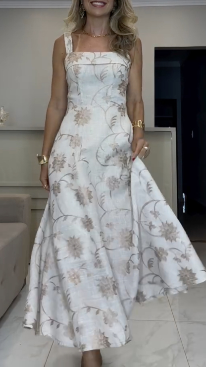 Women's Retro Jacquard Square Neck Dress