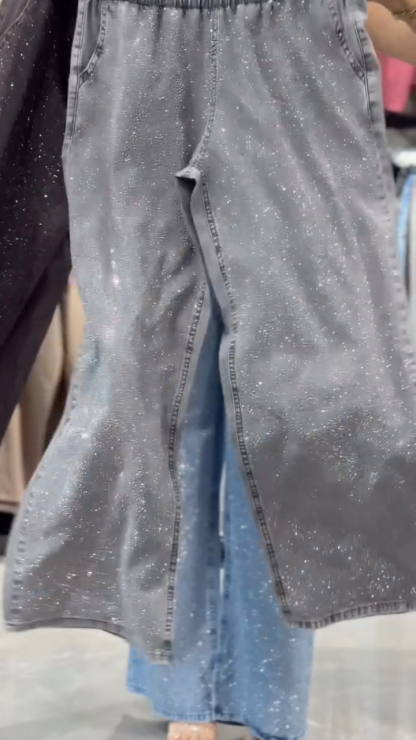Elastic Waist Full Glitter Sparkle Loose Wide Leg Jeans