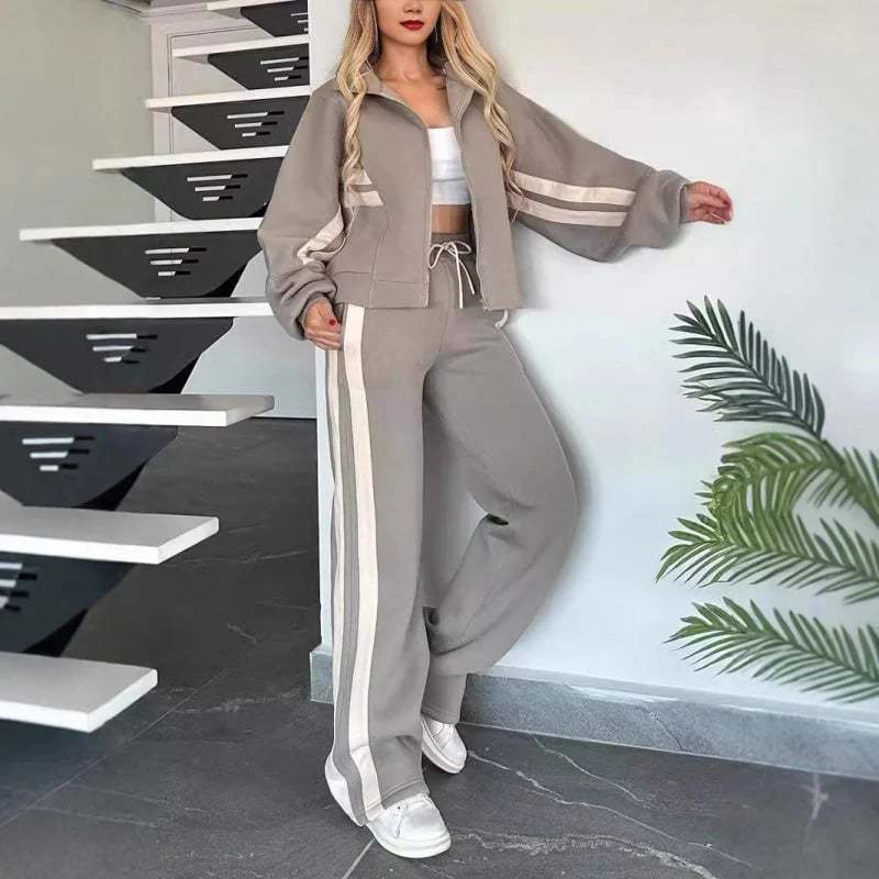 🔥Women's Striped Zipper Jacket & Casual Pants 2-Piece Set