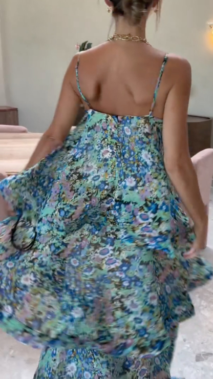 Women's Multi-Layered Suspender Vacation Maxi Dress