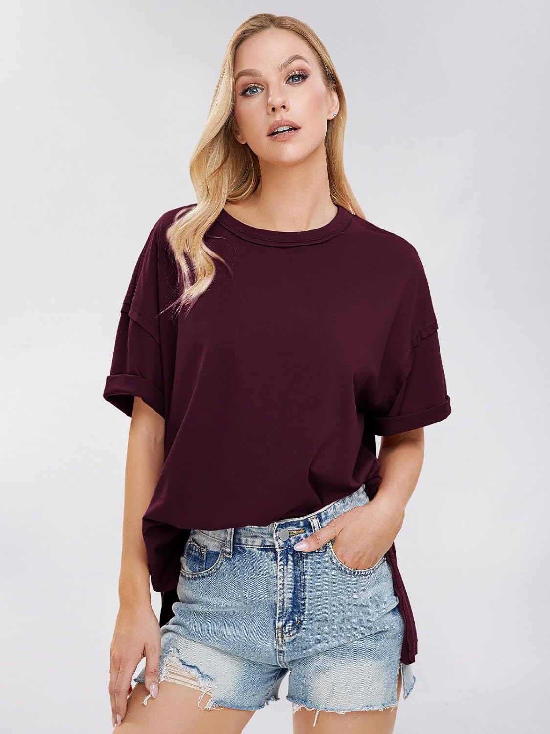 Womens Summer Oversized T Shirts 2025 Casual Short Sleeve Loose Maternity Tops Crewneck Tunic Plus Gym Workout Top