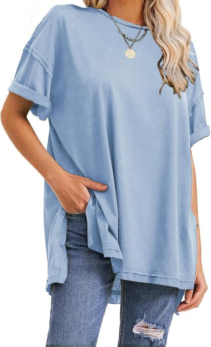Womens Summer Oversized T Shirts 2025 Casual Short Sleeve Loose Maternity Tops Crewneck Tunic Plus Gym Workout Top