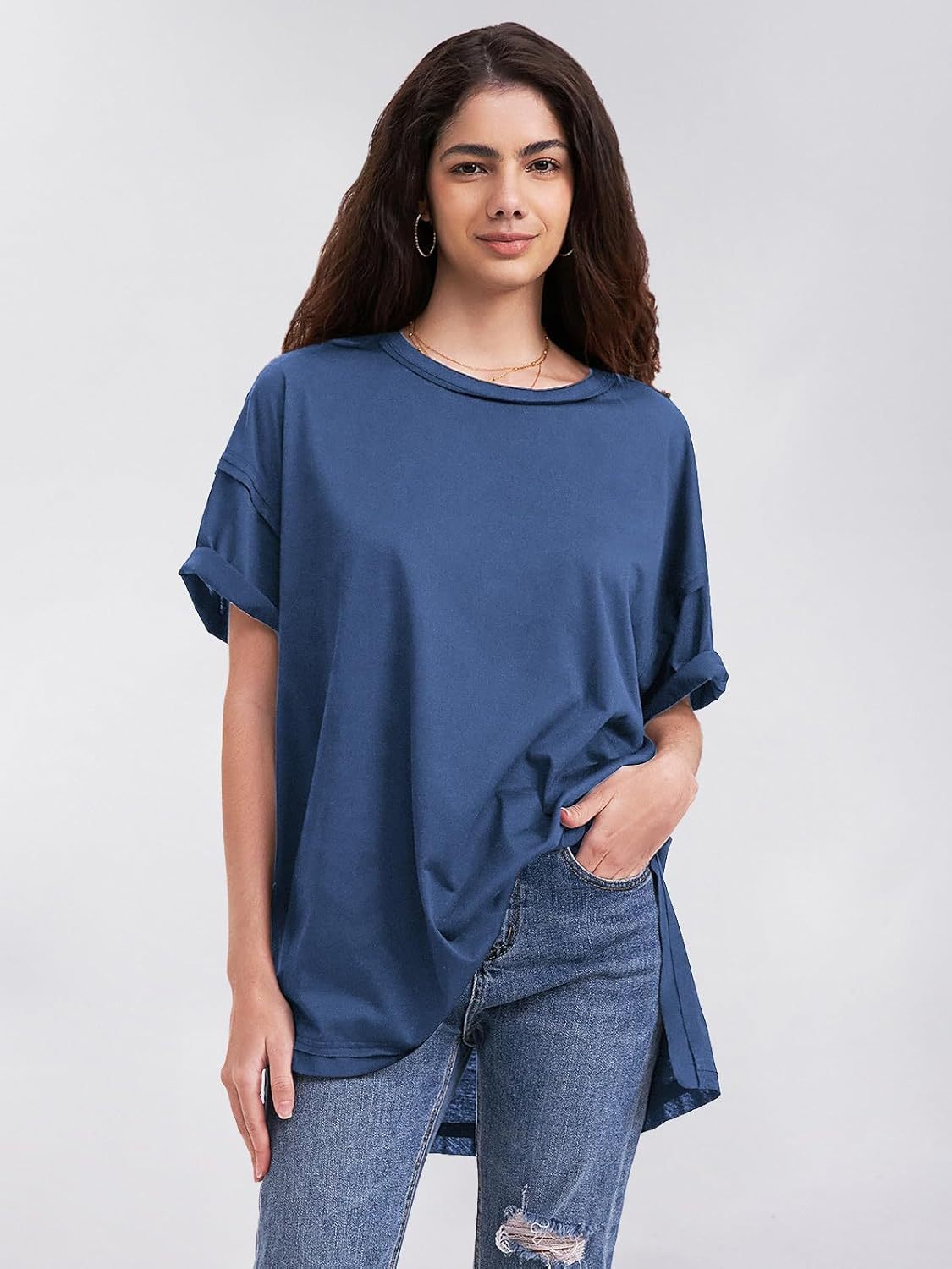 Womens Summer Oversized T Shirts 2025 Casual Short Sleeve Loose Maternity Tops Crewneck Tunic Plus Gym Workout Top