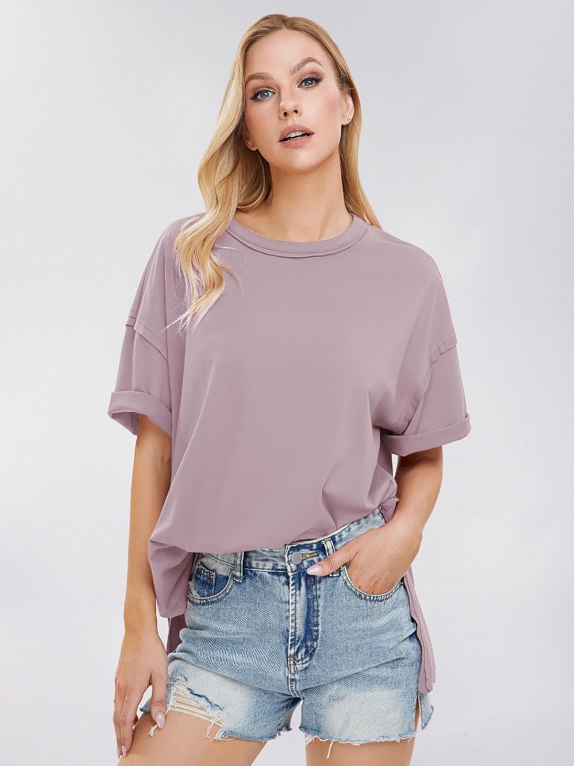 Womens Summer Oversized T Shirts 2025 Casual Short Sleeve Loose Maternity Tops Crewneck Tunic Plus Gym Workout Top