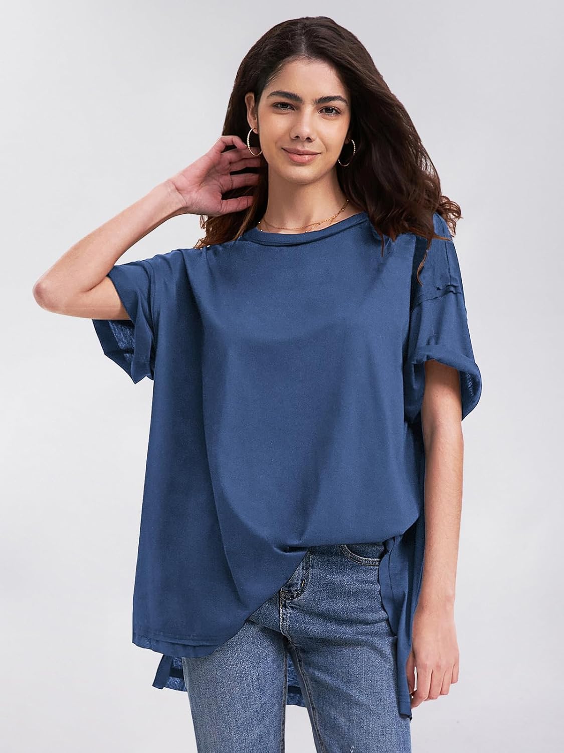 Womens Summer Oversized T Shirts 2025 Casual Short Sleeve Loose Maternity Tops Crewneck Tunic Plus Gym Workout Top