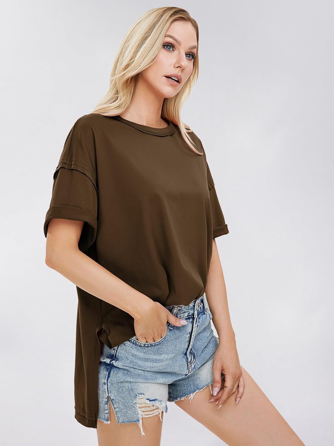 Womens Summer Oversized T Shirts 2025 Casual Short Sleeve Loose Maternity Tops Crewneck Tunic Plus Gym Workout Top