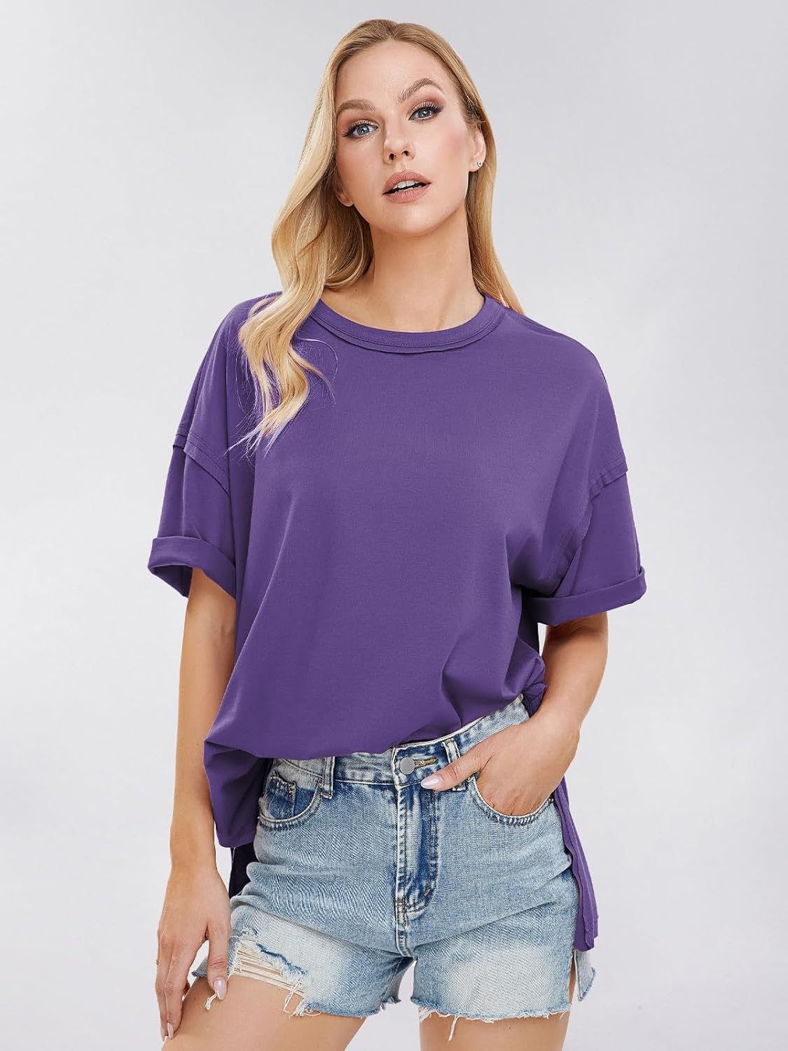 Womens Summer Oversized T Shirts 2025 Casual Short Sleeve Loose Maternity Tops Crewneck Tunic Plus Gym Workout Top