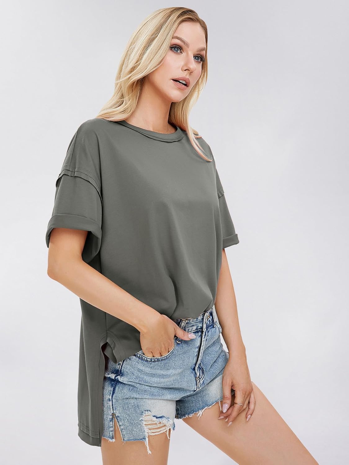 Womens Summer Oversized T Shirts 2025 Casual Short Sleeve Loose Maternity Tops Crewneck Tunic Plus Gym Workout Top