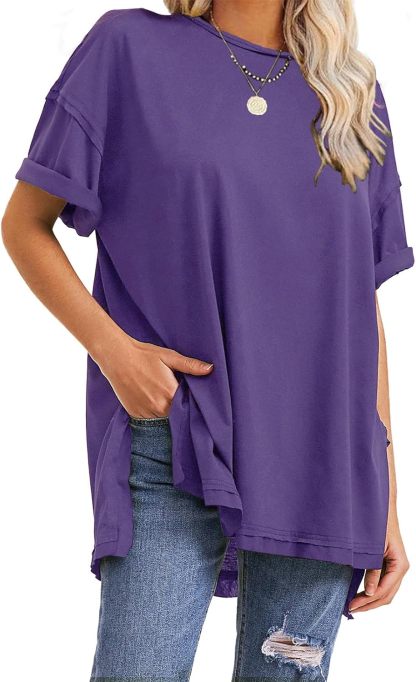 Womens Summer Oversized T Shirts 2025 Casual Short Sleeve Loose Maternity Tops Crewneck Tunic Plus Gym Workout Top