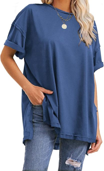 Womens Summer Oversized T Shirts 2025 Casual Short Sleeve Loose Maternity Tops Crewneck Tunic Plus Gym Workout Top