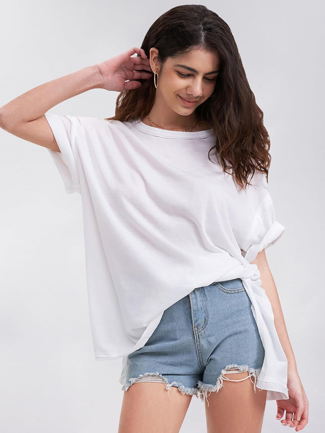 Womens Summer Oversized T Shirts 2025 Casual Short Sleeve Loose Maternity Tops Crewneck Tunic Plus Gym Workout Top