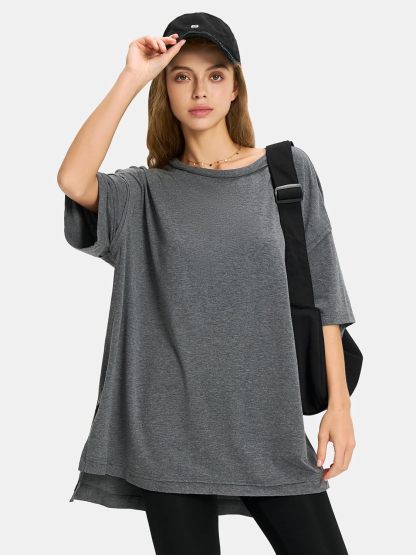 Womens Summer Oversized T Shirts 2025 Casual Short Sleeve Loose Maternity Tops Crewneck Tunic Plus Gym Workout Top