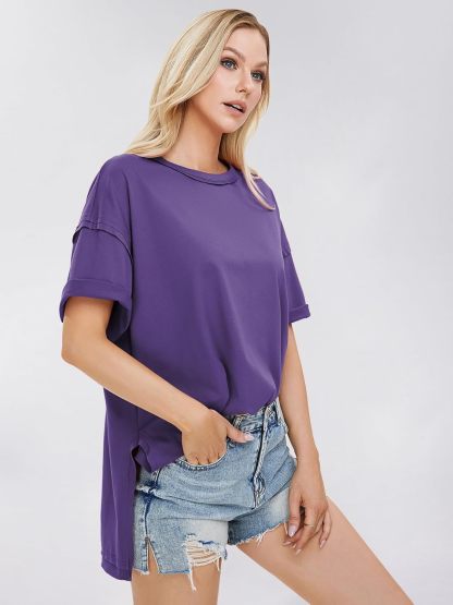 Womens Summer Oversized T Shirts 2025 Casual Short Sleeve Loose Maternity Tops Crewneck Tunic Plus Gym Workout Top