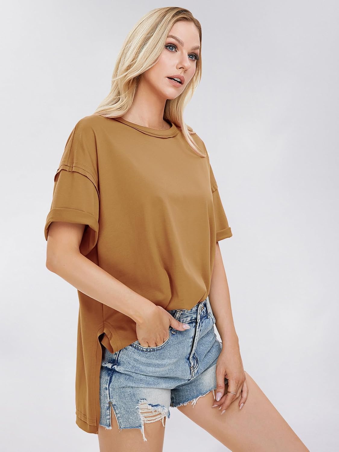 Womens Summer Oversized T Shirts 2025 Casual Short Sleeve Loose Maternity Tops Crewneck Tunic Plus Gym Workout Top