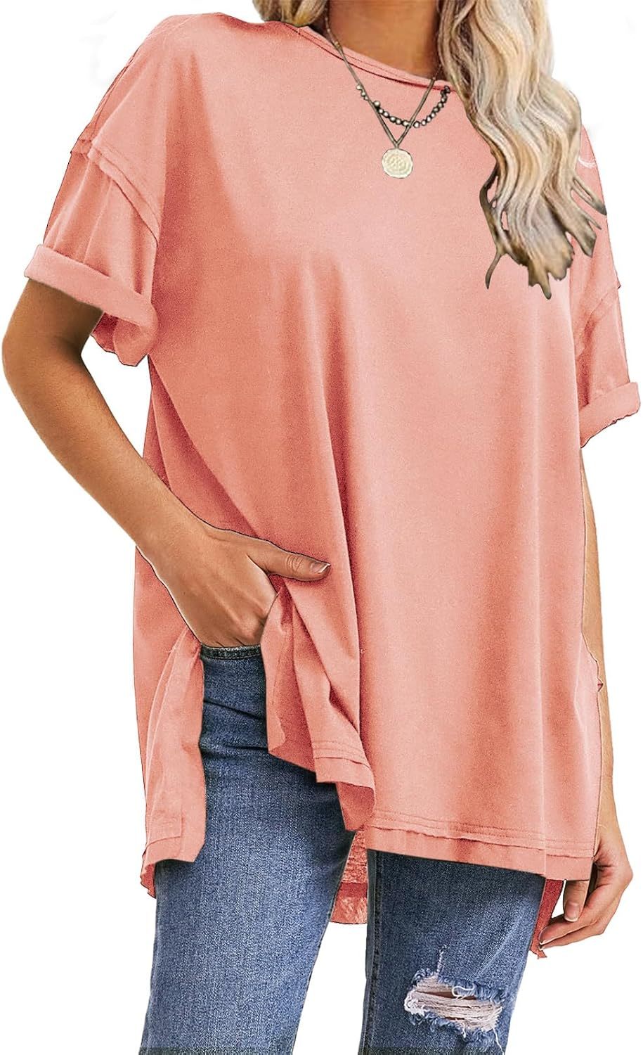 Womens Summer Oversized T Shirts 2025 Casual Short Sleeve Loose Maternity Tops Crewneck Tunic Plus Gym Workout Top