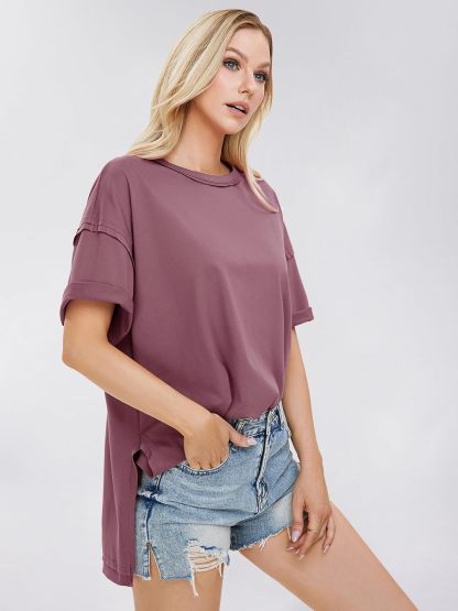 Womens Summer Oversized T Shirts 2025 Casual Short Sleeve Loose Maternity Tops Crewneck Tunic Plus Gym Workout Top