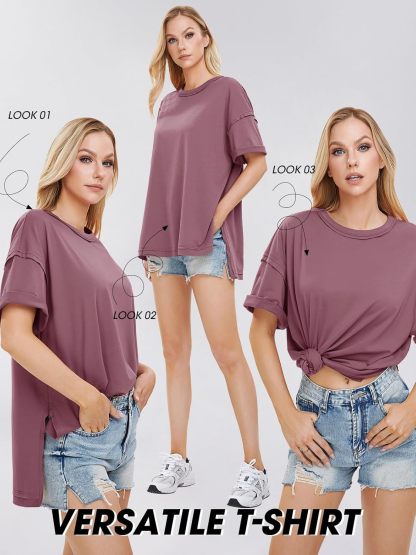 Womens Summer Oversized T Shirts 2025 Casual Short Sleeve Loose Maternity Tops Crewneck Tunic Plus Gym Workout Top