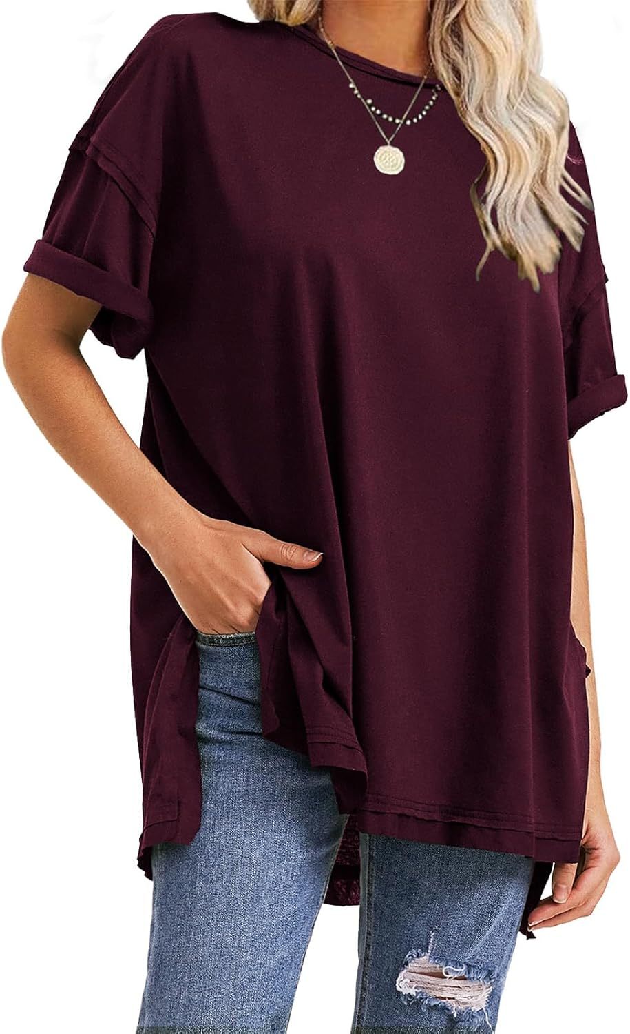 Womens Summer Oversized T Shirts 2025 Casual Short Sleeve Loose Maternity Tops Crewneck Tunic Plus Gym Workout Top